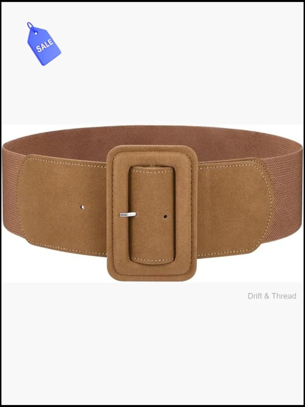 Wide Suede Elastic Belt with Chunky Square Buckle - Adjustable Stretch Belt for